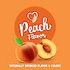 A graphic icon with a whole peach and half peach with the words peach flavor, naturally sourced flavor and colors.