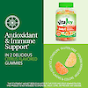 A graphic image with A bottle of 21st Century VitaJoy Daily C 250 mg gummies, two gummies, vitamin c icon graphic and the words antioxidant and immune support, in 2 delicious citrus flavored gummies.
