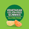 A graphic image with two VitaJoy Daily C 250 mg gummies and the words vegetarian, gelatin free gummies and gluten free.