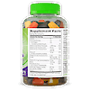 Left side bottle view of 21st Century VitaJoy Adult Multi gummies with two multivitamin gummies in front.