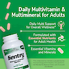 A bottle of 21st century sentry adults multivitamin and multimineral tablets with tablets coming out of the top, the words daily multivitamin & multimineral and claims daily multi support for overall wellness, formulated with essential nutrients for adult health and essential vitamins and minerals.