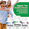 An image of woman hugging a man from behind with her hands up outside in a sunny location, a bottle of sentry mens, sentry adults and sentry womens, and the copy support your healthy lifestyle, sentry offers balanced formulas for the specific nutrients needs of adults, men and women.