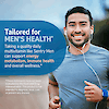 An image of a man with ear buds in, listening to music while running and the claims tailored for men's health, taking a quality daily multivitamin like sentry men can support energy metabolism, immune health and overall wellness.