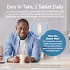 An image of a man leaning on a counter holding a cup of coffee, sentry men's product directions and the claim why use sentry men, for metabolism, immune health and heart health with essential vitamins, minerals and antioxidants tailored for men.