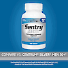 A bottle of 21st Century Sentry Senior Men's 50+ Multivitamin and Multimineral tablets with the words compare vs centrum silver men 50+