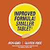 A graphic icon with a 21st Century One Daily Women's tablet and the words improved formula! smaller tablet, non-GMO and gluten free.