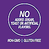 A graphic icon with the words no added sugar, yeast or artificial flavors, non-GMO and gluten free.