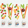 21st Century Wellify Men's Energy, Wellify Men's 50+, Wellify Women's Energy, Wellify Women's 50+ bottles laying on a surface with fruits and vegetables coming out of the top of each bottle.