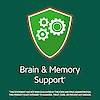 Brain and memory support claim with brain graphic icon.