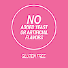 A graphic icon with the words no added yeast or artificial flavors and gluten free.