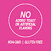 A graphic icon with the words no added yeast or artificial flavors, non-GMO and gluten free.
