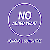 A graphic icon with the words no added yeast, non-GMO and gluten free.
