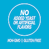 A graphic icon with the words no added yeast or artificial flavors, non-GMO and gluten free.