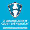 A balanced source of calcium and magnesium claim with bone health graphic icon.