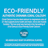 A graphic icon with the words eco-friendly authentic okinawa coral calcium, coral calcium has the ideal calcium to magnesium ration of 2:1 that supports bone health and heart, nerve and muscle functions, no added salt, yeast or artificial flavors and gluten free.