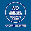 A graphic icon with the words no added yeast, preservatives or artificial flavors, non-GMO and gluten free.
