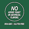 A graphic icon with the words no added yeast or artificial flavors, non-GMO and gluten free.