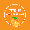 A graphic image with an orange and two orange slices and the words citrus natural flavor.