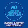 A graphic icon with the words no added yeast, preservatives or artificial flavors, non-GMO, gluten free and suitable for vegans.