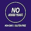 A graphic icon with the words no added yeast, non-GMO and gluten free.