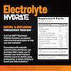 An image of the supplement facts panel to the right and on the left the copy electrolyte hydrate, refuel and replenish throughout your day, and the claims full fuel 365 electrolyte hydrate gummies are packed with essential electrolytes to help you stay hydrated and formulated with naturally sourced colors and flavors, our gummies offer a tasty way to maintain your body's balance whether you're an athlete, busy professional, or simply looking to boost your daily hydration.