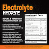 An image of the supplement facts panel to the right and on the left the copy electrolyte hydrate, refuel and replenish throughout your day, and the claims full fuel 365 electrolyte hydrate gummies are packed with essential electrolytes to help you stay hydrated and formulated with naturally sourced colors and flavors, our gummies offer a tasty way to maintain your body's balance whether you're an athlete, busy professional, or simply looking to boost your daily hydration.