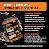 A bottle of 21st Century Full Fuel 365 Electrolyte Hydrate gummies with water splash in the background and the words refuel plus replenish hydration essentials and the claims electrolyte gummies packed with essential electrolytes to help replenish what you lose during intense workouts or physical activities, hydration supplement supports optimal hydration to help you stay energized and perform at your best, and sports nutrition formulated to meet the hydration needs of athletes and active individuals aiding in maintaining the body's balance.