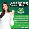 An image of a happy woman smiling, making the okay sign with her hand, a trusted quality seal icon, and the nutrient claims no preservatives or wheat, no milk, lactose, soy or yeast, no artificial sweeteners or salt, no artificial flavors or colors, non-gmo and gluten free, and vegan friendly.