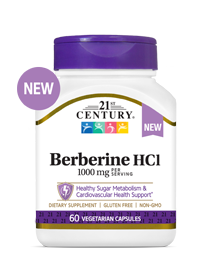 A bottle of 21st Century Berberine HCl 1000 mg capsules