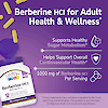 A bottle of 21st century berberine HCl with the cap open and berberine capsules pouring out from the top and the claims support healthy sugar metabolism, helps support overall cardiovascular health, and 1000 mg of berberine hcl per serving.