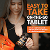 An image of a woman pulling a bottle of full fuel 365 women's multivitamin max performance tablets out her purse, the copy easy to take on-the-go-tablets, and product directions.
