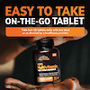 A close up image of a man holding a bottle of full fuel 365 men's multivitamin max performance between his hands, the copy easy to take on-the-go tablet and product directions.