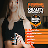 An image of an athletic blonde woman in a sports bra holding a bottle of full fuel 365 l-arginine the statement performance starts with quality ingredients, a trusted quality seal, and the nutrition claims no preservatives, no artificial flavors, no sugar, gluten free and non-gmo.