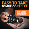 A close up of a woman pouring out full fuel 365 l-arginine tablets into her hands the copy easy to take on-the-go tablet, and the directions for use.