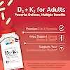 A bottle of 21st Century D3 125mcg plus K2 100mcg with capsules coming out of the top, the copy d3 + k2 for adults, powerful defense, multiple benefits, and the claims premium 2 in 1 formula, helps support strong bones and teeth, and supports your cardiovascular health.
